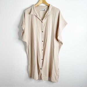 Seaspice Cover Up Neutral Button Front Peruvian Cotton Dress Extra Large